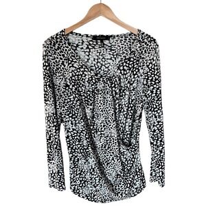 ROBERT RODRIGUEZ Faux Wrap Blouse Animal Print White Black Long Sleeve Large EUC
